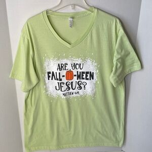 Religious Women's Size 2X Green  Fall Graphic T-Shirt Pumpkin